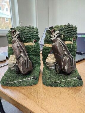 Golf Bookends Bucket of Balls Bag Clubs Irons Resin Approx 7" X 5" Home Office